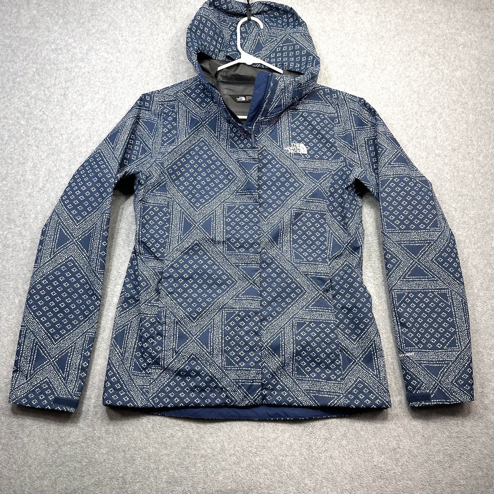 The North Face Jacket Women Small Blue Geometric DryVent Hood Rain Coat Outdoor